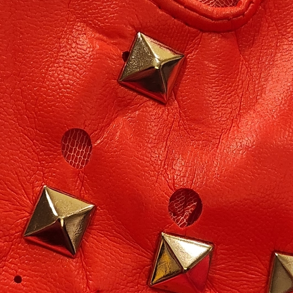 Steampunk festival fingerless sliver studs Red.Mens gloves. - Picture 3 of 4